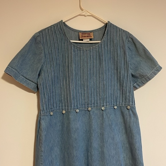 VTG Cottagecore Dress Denim Maxi 14 Blue Sleeve Jean 90s Granny Hippie Feminine - Picture 3 of 16